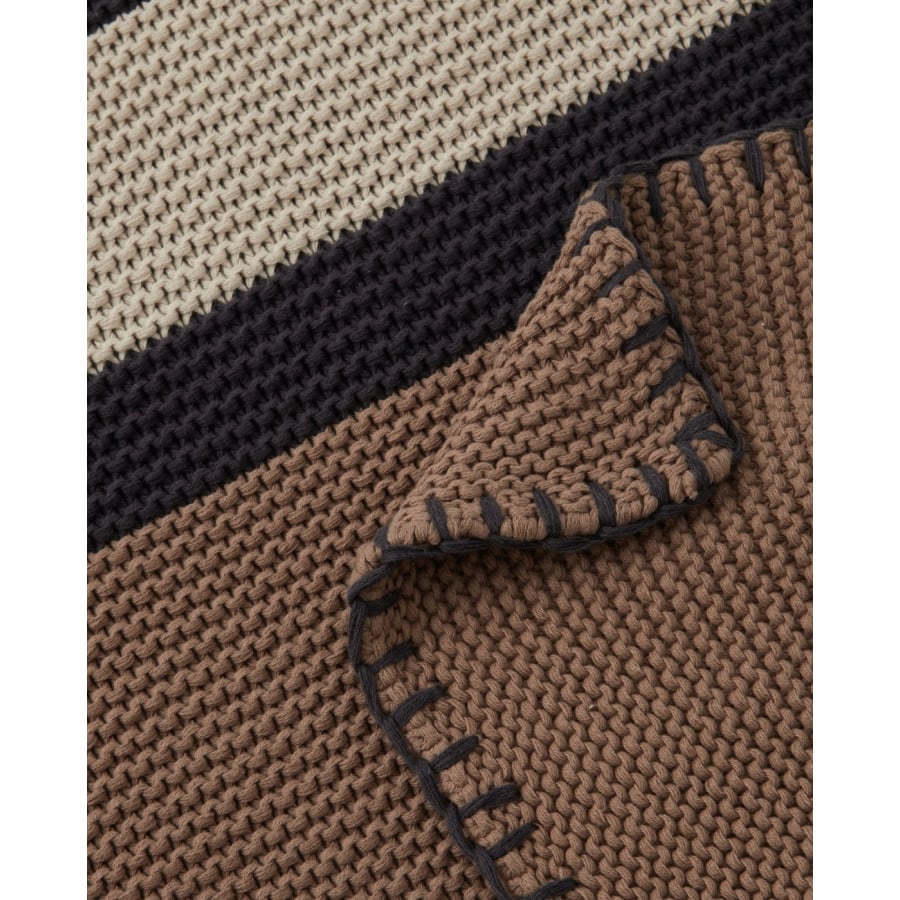 Lexington Striped Knitted Decke - brown/light beige/dark gray