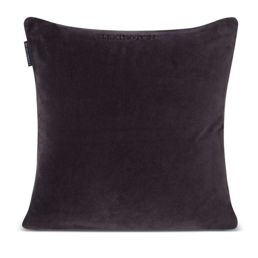 Lexington Patched Velvet Kissenhülle - dark gray/light beige