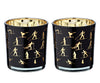 Teelichtglas Monty 2er -Set schwarz & goldfarben, Skisport-Motiv