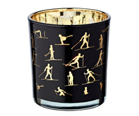 Teelichtglas Monty 2er -Set schwarz & goldfarben, Skisport-Motiv