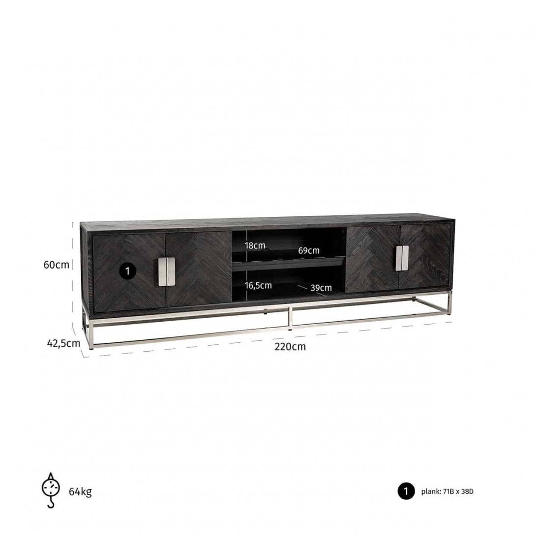 Richmond TV-Kommode Blackbone silver 220cm