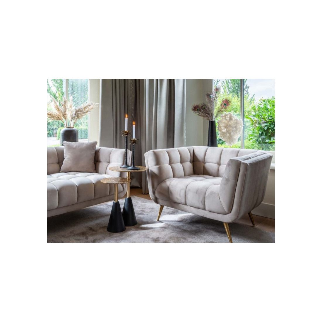 Richmond Sessel Huxley Khaki velvet  gebürstetes Gold
